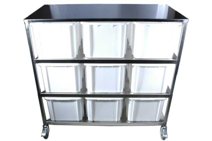 VEIEBORD med 9x30L plastbeholdere
